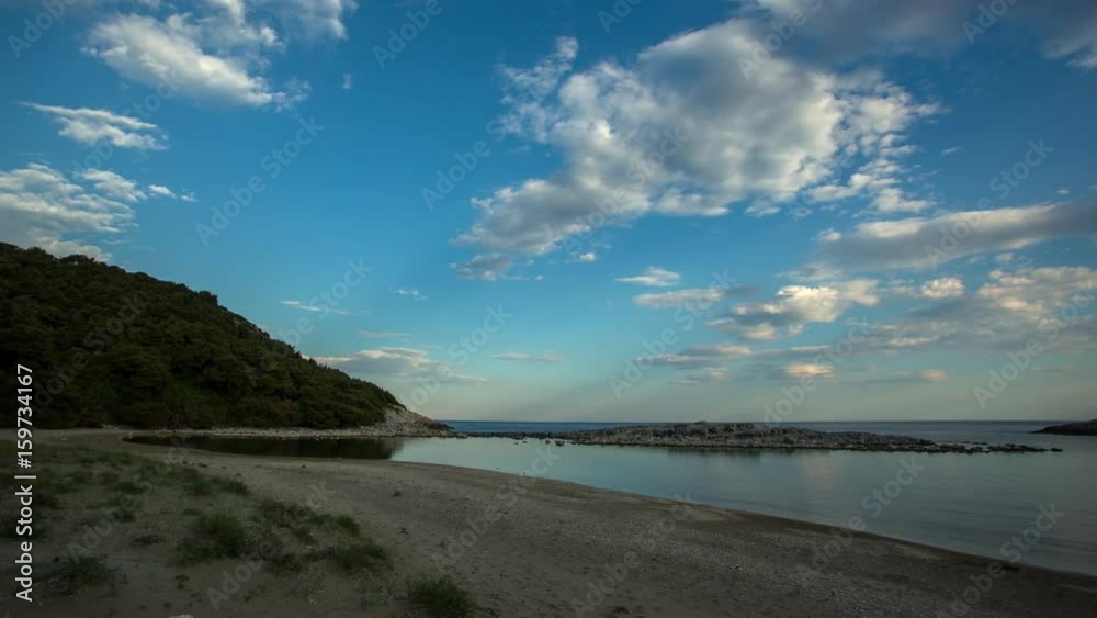 timelapse of a wooden shack on beautiful limoni beach in mljet island, croatia with stunning crystal clear water of the adriatic sea. timelapse of a wooden shack on beautiful limoni beach in mljet island, croatia with stunning crystal clear water of the adriatic sea.