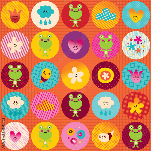 nature circles pattern cute frogs flowers clouds