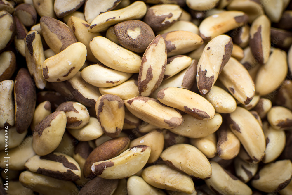 Pile of Brazilian Nuts Close Up Background. Healthy Eating.