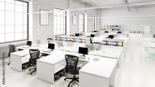 modern open office space  with desks and chairs © DNY3D