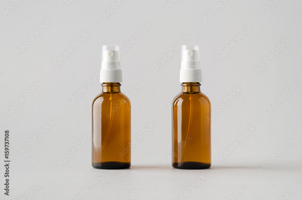 Amber Spray Bottle Mock-Up - Two Bottles Amber Spray Bottle Mock-Up - Two Bottles