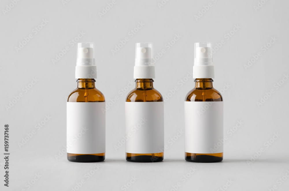 Amber Spray Bottle Mock-Up - Three Bottles. Blank Label Stock Photo | Adobe  Stock