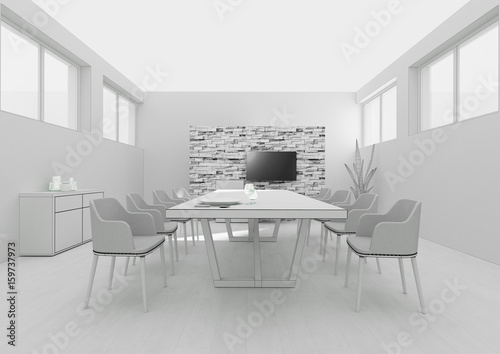 Dining room interior grid 3D rendering © Ramil