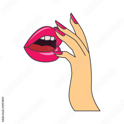 red  lips and manicure nails . makeup and cosmetics, vector illustration