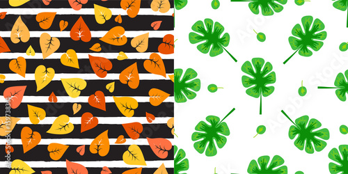 Seamless pattern leaves vector illustration nature design floral summer plant...