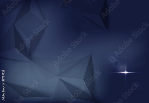 Vector illustration of dark blue banner with glowing light effect and lens flares on polygon pattern. An excellent advertising poster for holiday discounts and sales