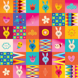 cute bunny characters seamless pattern