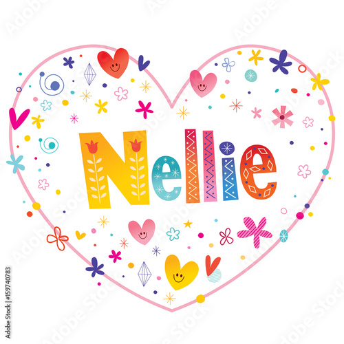 Nellie girls name decorative lettering heart shaped love design