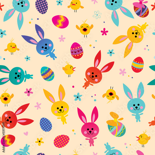Happy Easter seamless pattern with cute bunnies