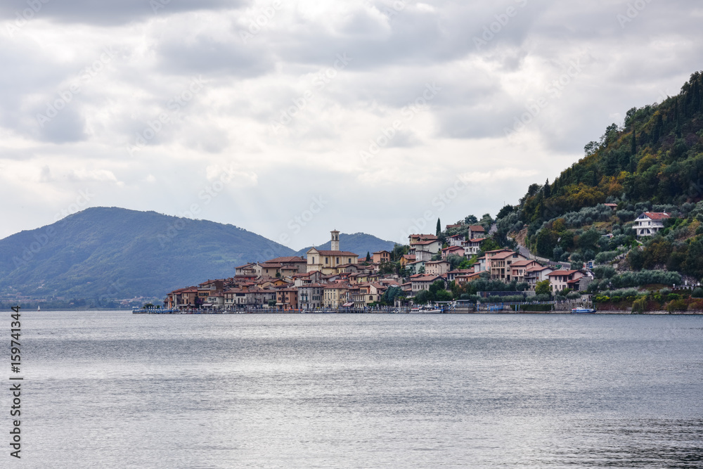 Landscape of a town on the Lake Iseo