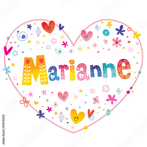 Marianne feminine given name decorative lettering heart shaped love design