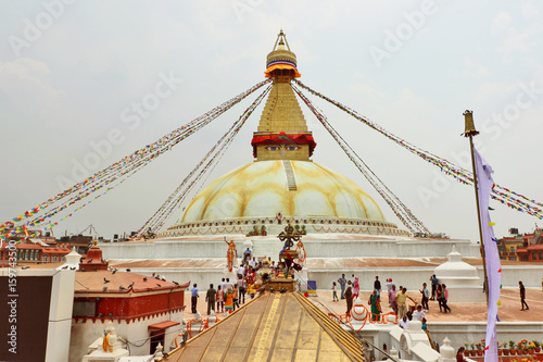 Boudhanath  the colossal Buddhist stupa in Kathmandu  Nepal is of the great importance for the worldwide Buddhist community  topped with the Buddha   s eyes of wisdom.