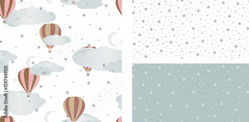 Seamless pattern with air balloons. Vector illustration. Set