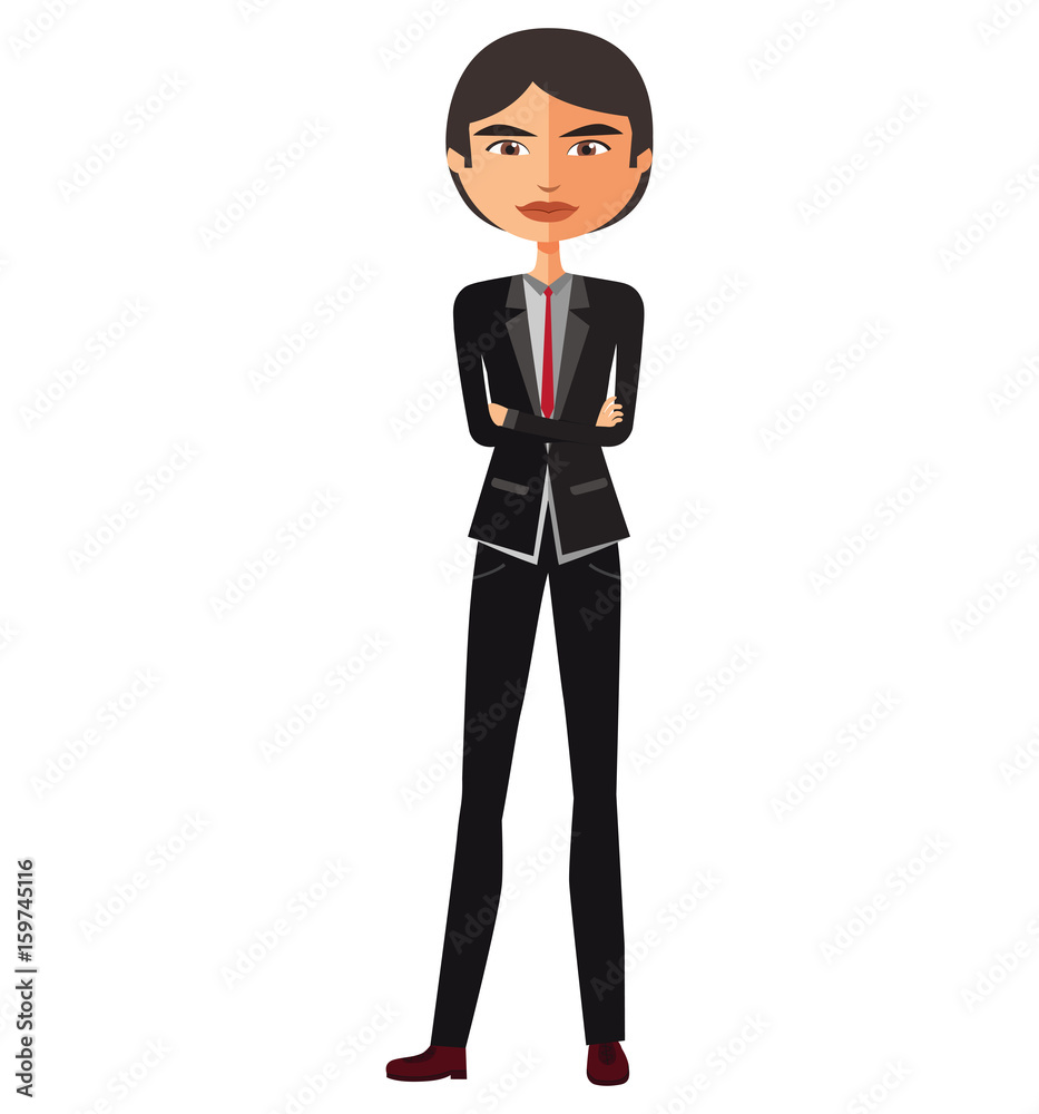 Asian Young businessman with crossed arms vector illustration