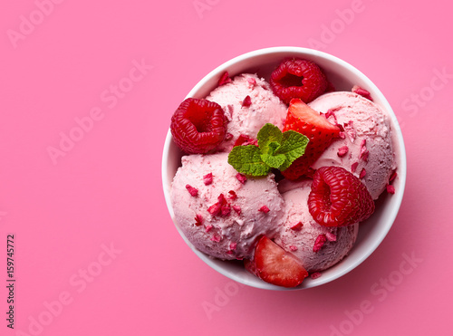 Bowl of strawberry ice cream