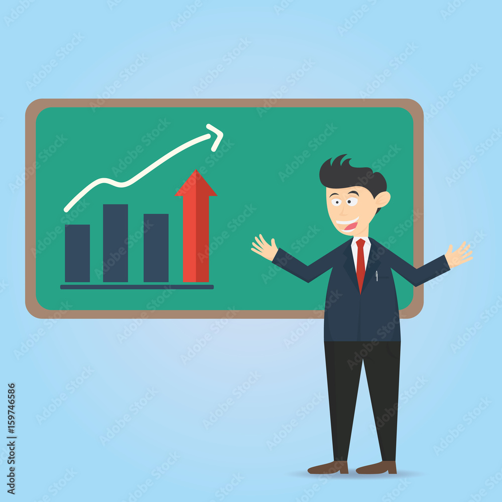 male businessman presenting her job on the board cartoon vector illustration male businessman presenting her job on the board cartoon vector illustration