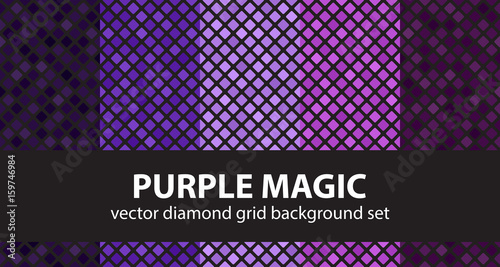 Diamond pattern set Purple Magic. Vector seamless geometric backgrounds