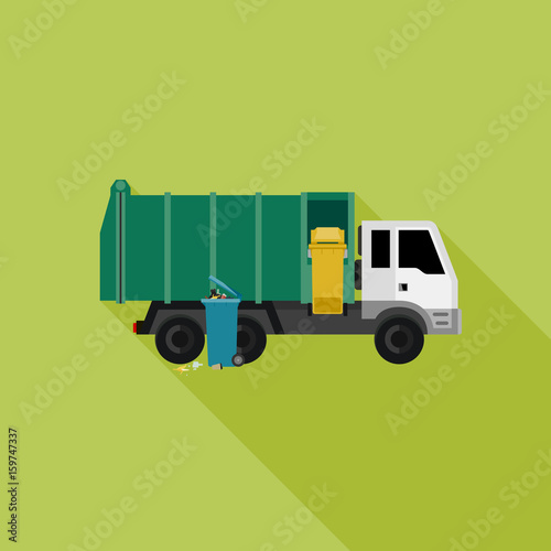 Garbage truck with long shadow