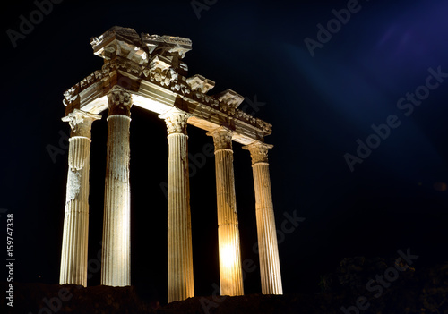 apollo, apollon tempel, athene in side türkei bei nacht, akropolis