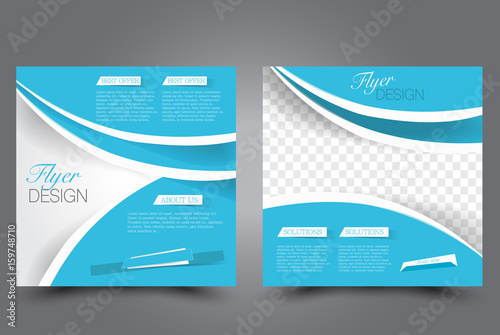 Square flyer template. Brochure design. Annual report poster. Leaflet cover. For business and education. Vector illustration. Blue color.