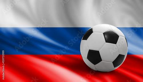 Soccer ball on russia flag background