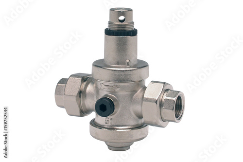 Metal and Plastic valve water pipe connection, plumbing, valve, filter, bathroom - isolated on white background.