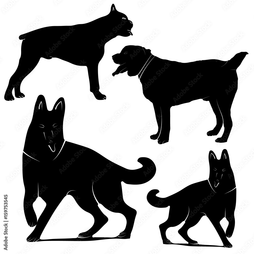 custom made wallpaper toronto digitalVector silhouettes of different dogs on a white background.