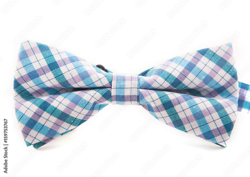Male bow with light flowers with blue lines on white isolated background Male bow with light flowers with blue lines on white isolated background