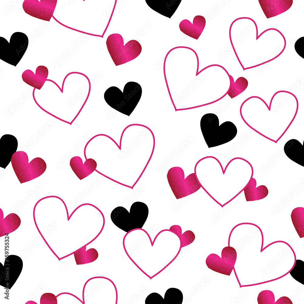 Hearts on white background. Seamless pattern. Vector illustration.