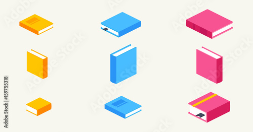 set of colorful closed books in the isometric.Books set in flat design style, vector illustration of isolated layers.Vector concept for education.Flat isometric design.Can be used for web,infographic
