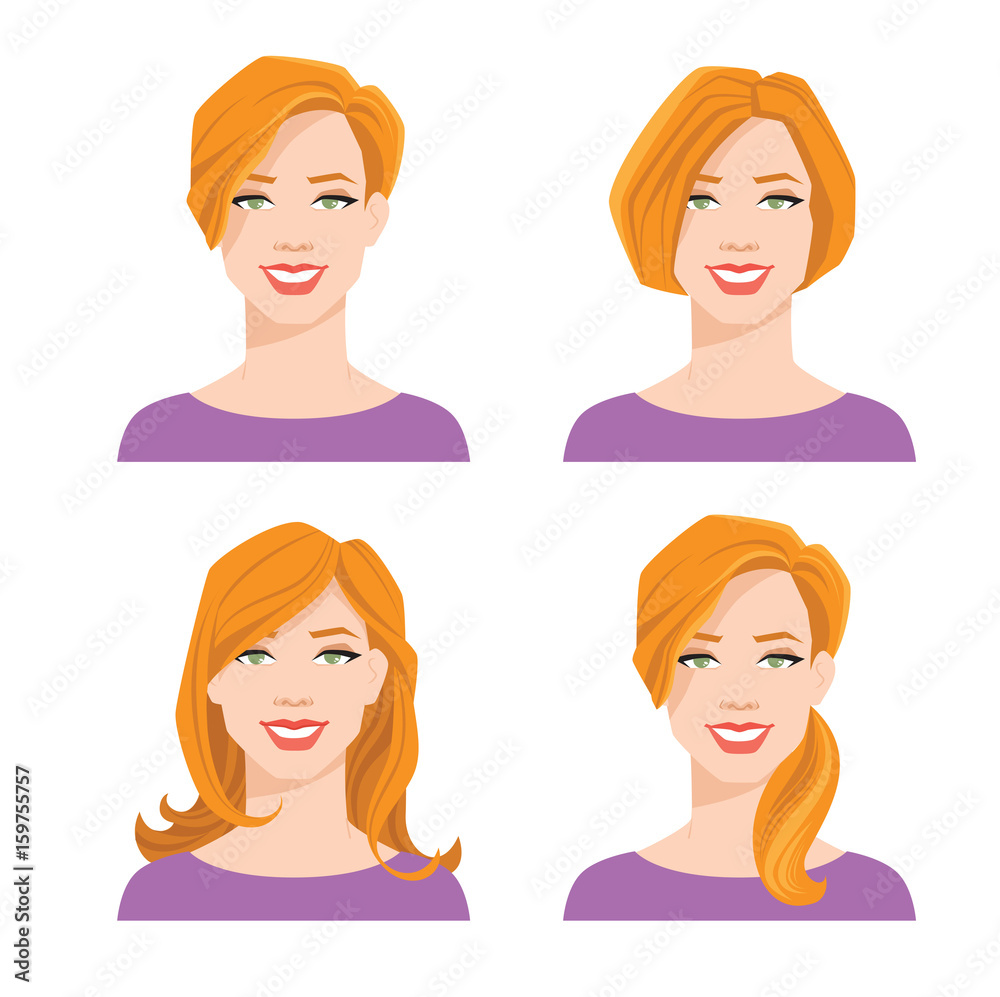 vector illustration of young woman's face with different hair style on white background vector illustration of young woman's face with different hair style on white background