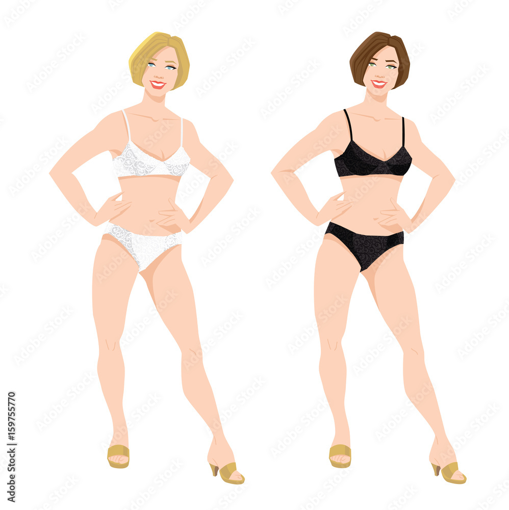 vector illustration of blonde and brunette girls in underwear on white background vector illustration of blonde and brunette girls in underwear on white background