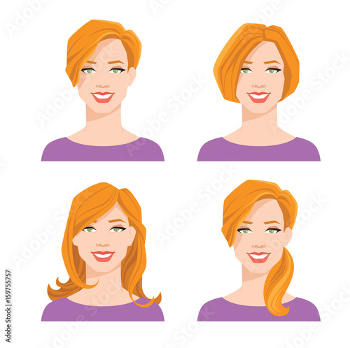 vector illustration of young woman's face with different hair style on white background