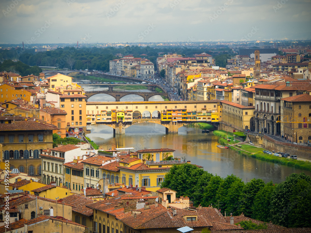 Ponte Vecchio over Arno river in Florence, Italy. view of Florence and Ponte Vecchio.