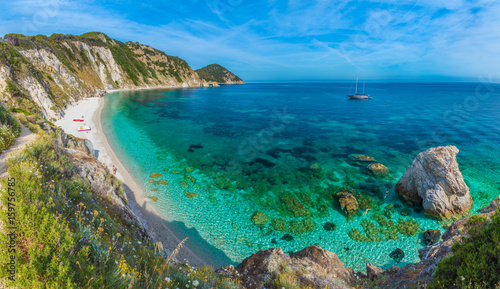 Fototapeta Naklejka Na Ścianę i Meble -  Sansone beach with amazing turquoise water, Elba Island, Tuscany, Italy.
