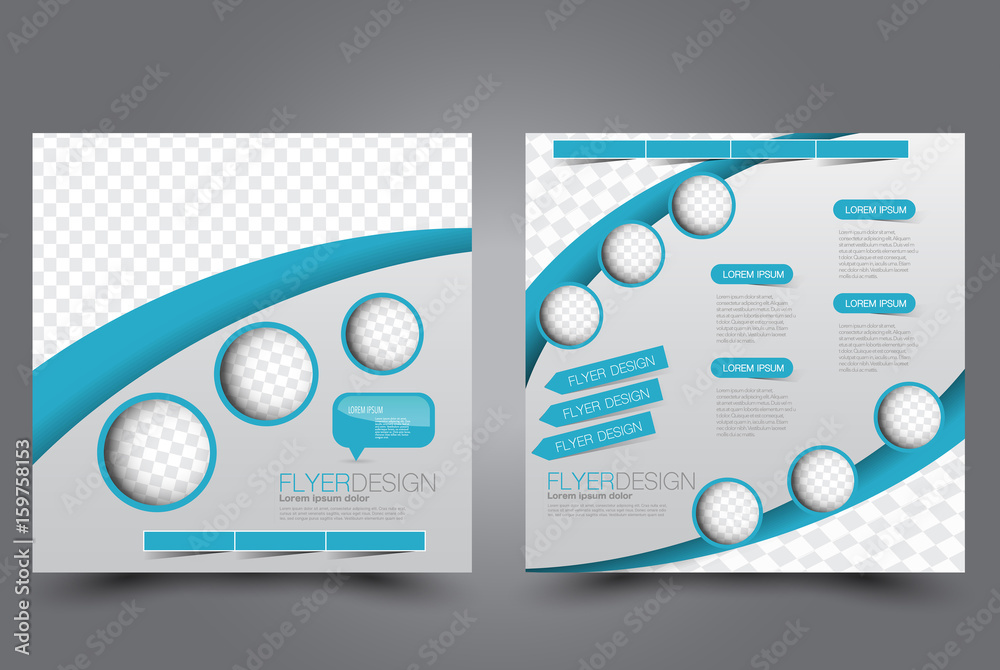 Square flyer template. Brochure design. Annual report poster. Leaflet cover. For business and education. Vector illustration. Blue color. Square flyer template. Brochure design. Annual report poster. Leaflet cover. For business and education. Vector illustration. Blue color.