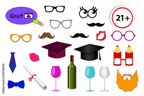 Photo Booth Props  and Scrapbooking Vector Set for Graduation Parties. Party Graphic Elements. Vector illustration.