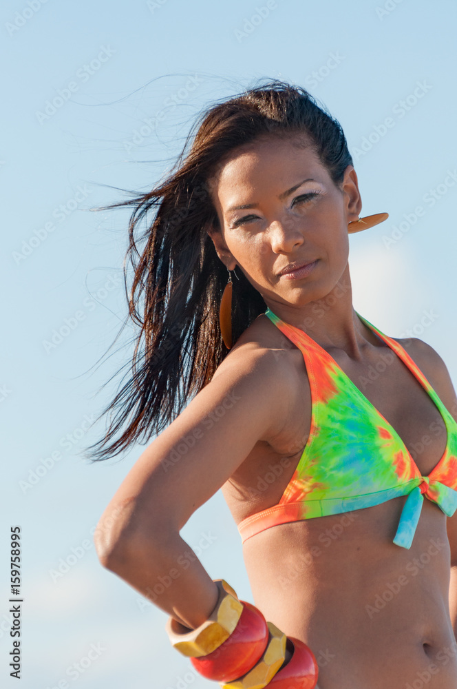 Portrait of a Dominican Girl dressing bikini Photos | Adobe Stock