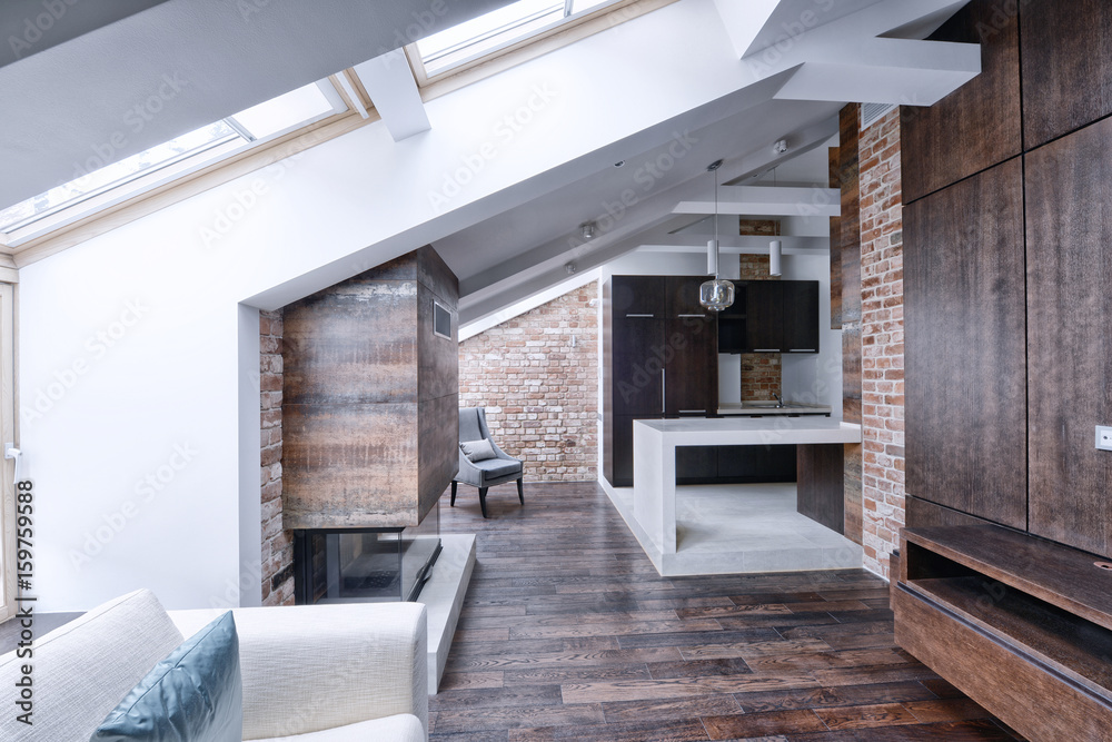 Fototapeta premium Modern apartment interior in loft style.Living room interior.