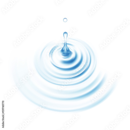 Realistic Transparent Drop and Circle Ripples set on isolated background. Vector illustration