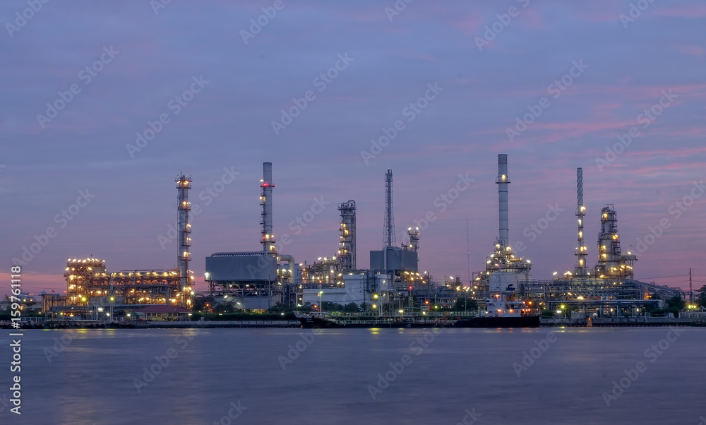 Oil refinery in Bangkok, Thailand just before sunrise.