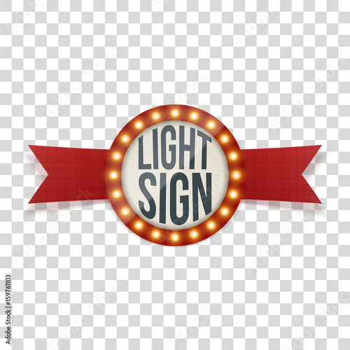 Retro circle Light Sign with red Ribbon