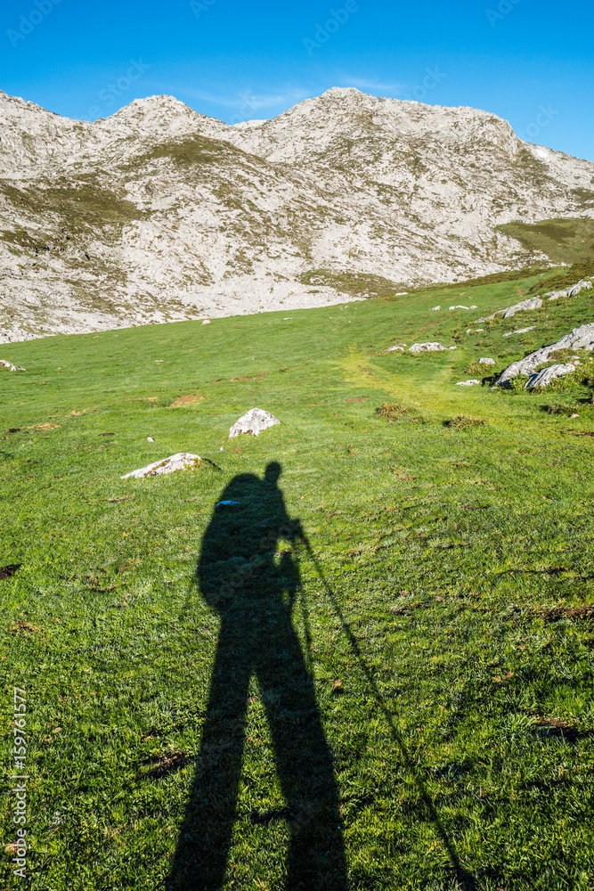 Mountaineer shadow in Picos de Europa mountains