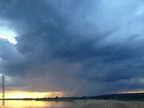 Dramatic sky above Volga river, Russia 