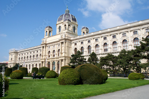 VIENNA, AUSTRIA - APR 29th, 2017: Beautiful view of famous Naturhistorisches Museum Natural History Museum with park and sculpture, as seen from Maria-Theresien-Platz