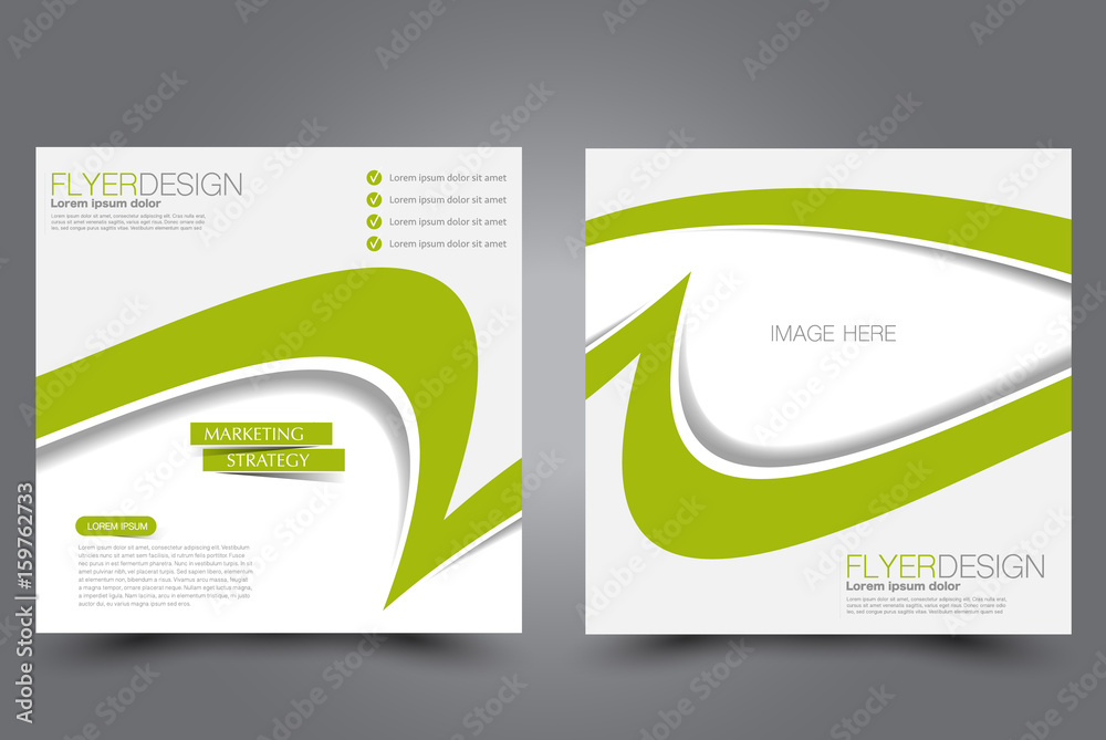 Square flyer template. Brochure design. Annual report poster. Leaflet cover. For business and education. Vector illustration. Green color. Square flyer template. Brochure design. Annual report poster. Leaflet cover. For business and education. Vector illustration. Green color.