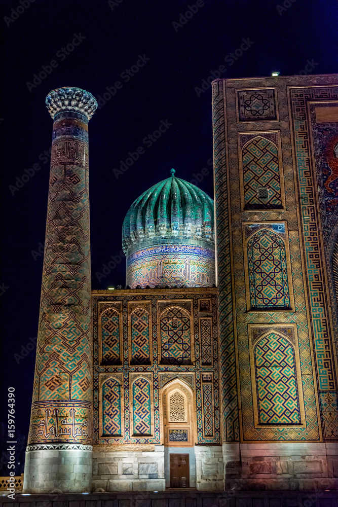 Registan at night, Samarkand, Uzbekistan