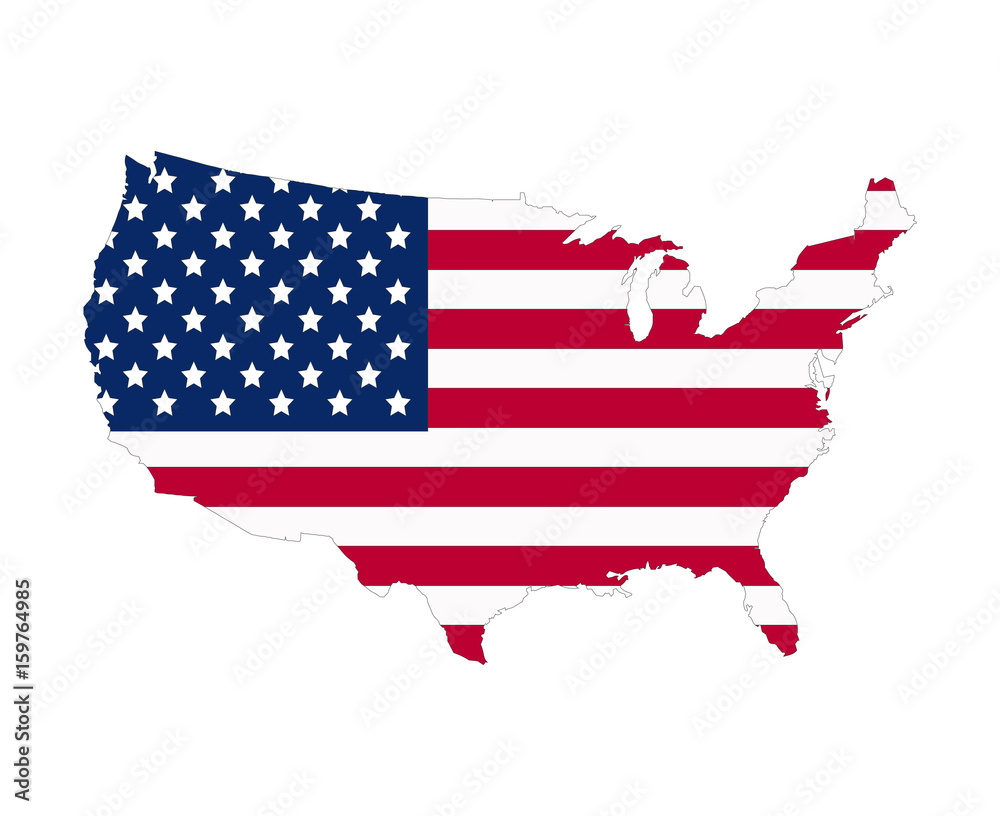 USA flag map contour. Flat style vector illustration. USA flag map contour. Flat style vector illustration.