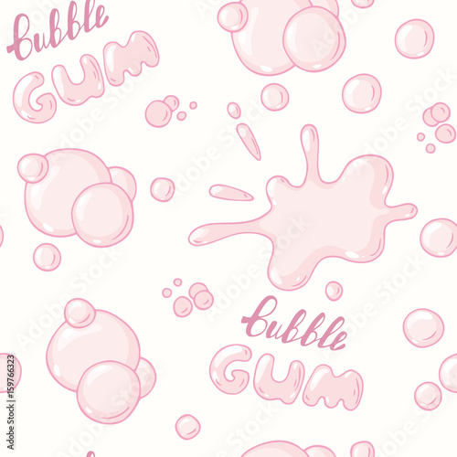 Hand drawn bubblegum seamless pattern. Bubble gum handwritten sign. Pink background photo