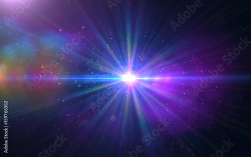 Abstract Design natural lens flare and Rays background.Abstract lens flare effect in space with horizontal black background © vvadyab